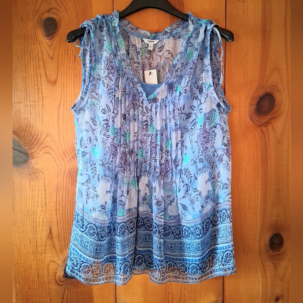 Sonoma Goods For Life Sheer Floral  Ruffle Boho Top/Cami Set